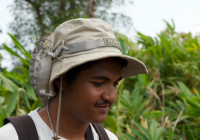 A panther chameleon on the hat of Toky